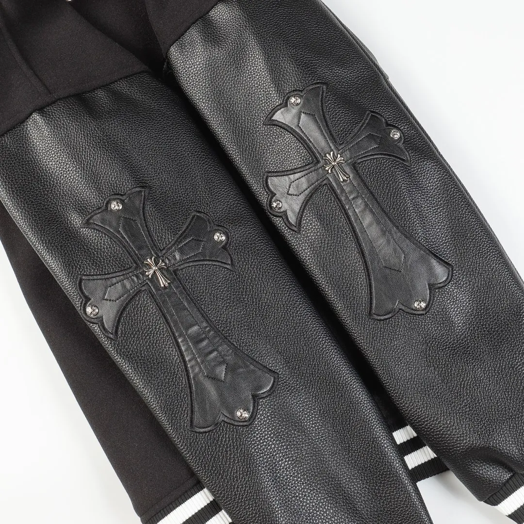 P390 Chrome hearts Classic horseshoe style embroidered leather baseball jersey - One-to-one restoration of heavy industry hardware accessories - Laser burning process - Dragon and Phoenix nylon with pebbled hand sleeves M L XL XXL